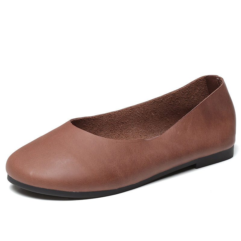 Women's Handmade Genuine Soft Bottom Granny Flat Low-cut Mom Four Women's Casual Shoes