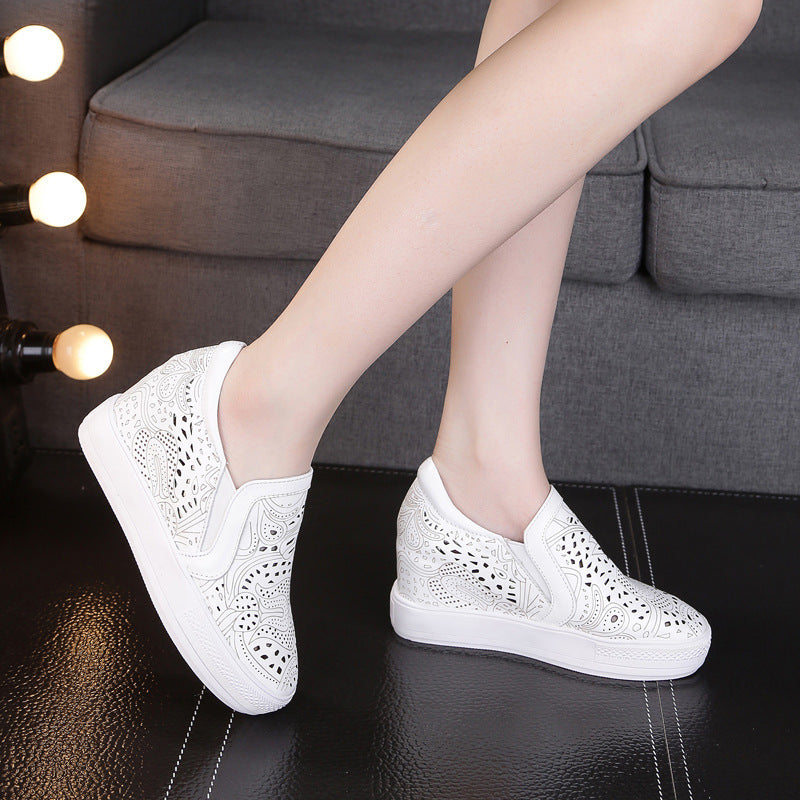 Women's Hollow Out Platform Hidden White Wedge Slip-on Women's Snow Boots