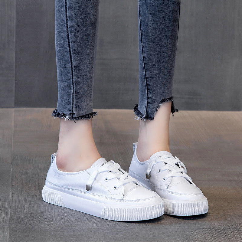 Women's White Autumn Flat Korean Style Large Size Genuine Joker Women's Casual Shoes