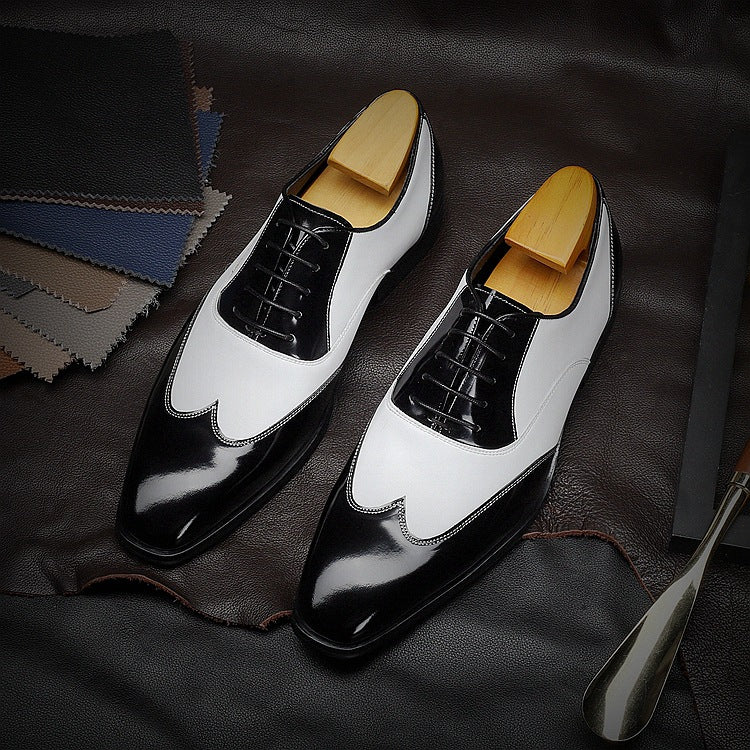 Men's Cowhide Business Formal Wear Black White Leather Shoes
