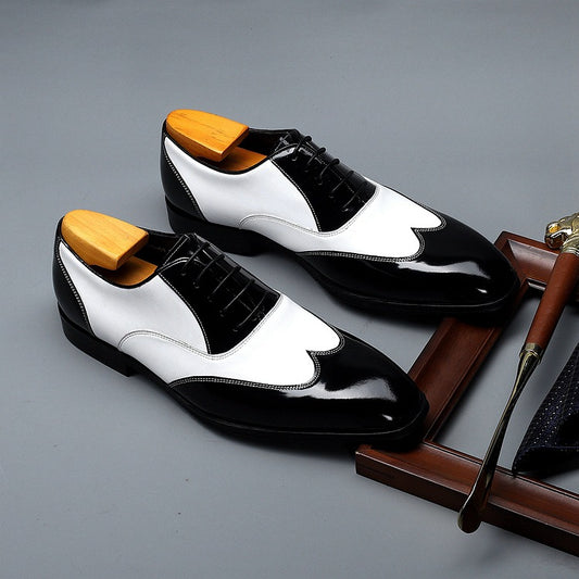Men's Cowhide Business Formal Wear Black White Leather Shoes