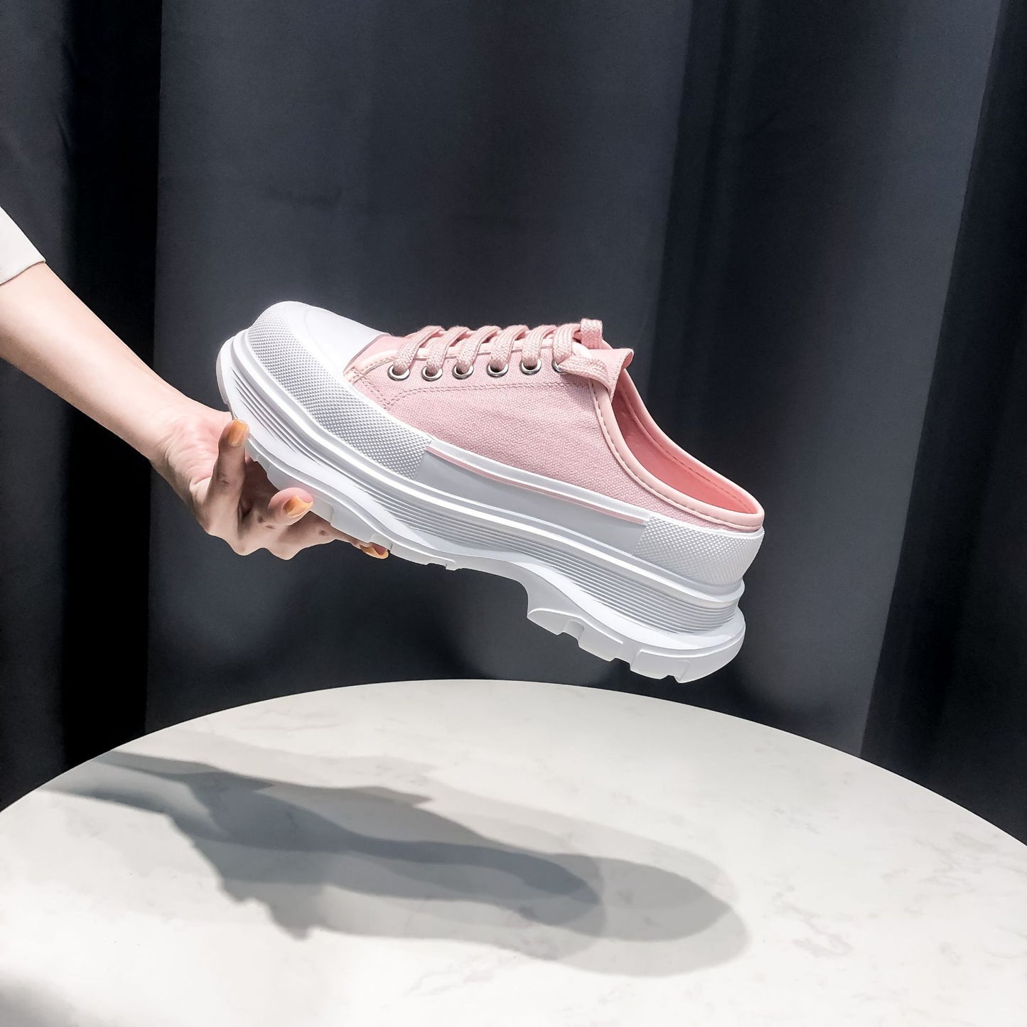 Women's White Platform Dad Increased Half Support Casual Shoes