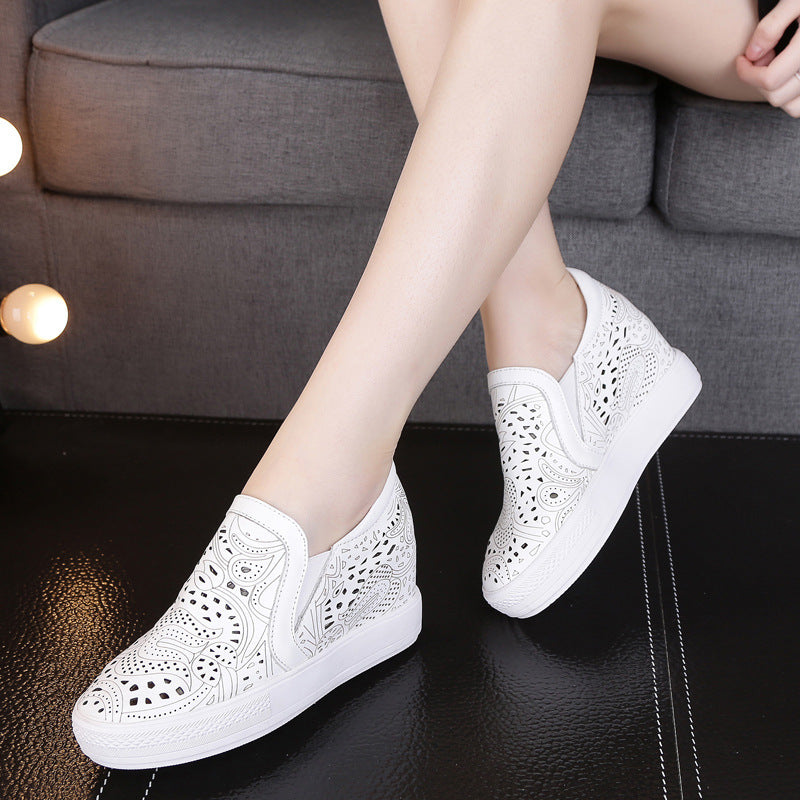 Women's Hollow Out Platform Hidden White Wedge Slip-on Women's Snow Boots