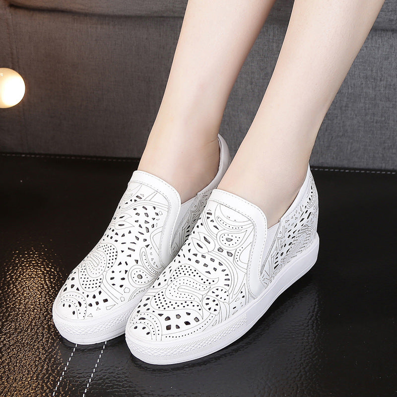 Women's Hollow Out Platform Hidden White Wedge Slip-on Women's Snow Boots