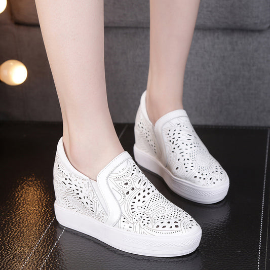 Women's Hollow Out Platform Hidden White Wedge Slip-on Women's Snow Boots