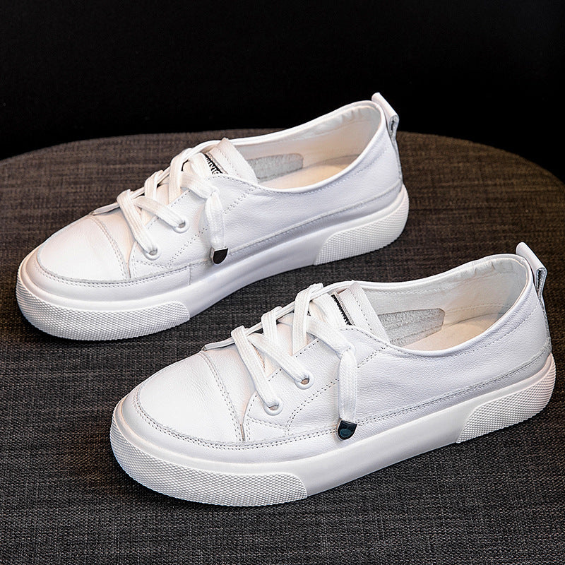 Women's White Autumn Flat Korean Style Large Size Genuine Joker Women's Casual Shoes
