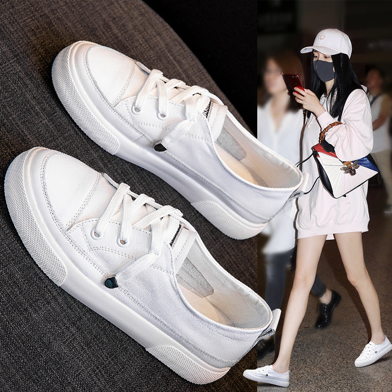 Women's White Autumn Flat Korean Style Large Size Genuine Joker Women's Casual Shoes