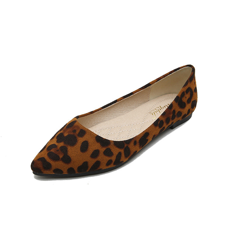 Women's Low-cut Leopard Pointed Comfortable Suede Flat Women's Shoes