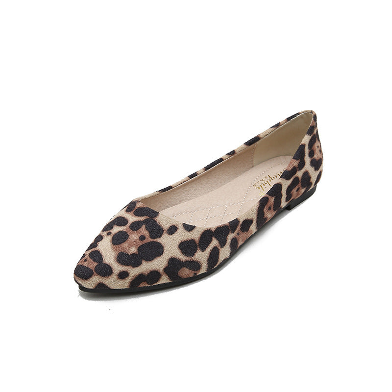 Women's Low-cut Leopard Pointed Comfortable Suede Flat Women's Shoes