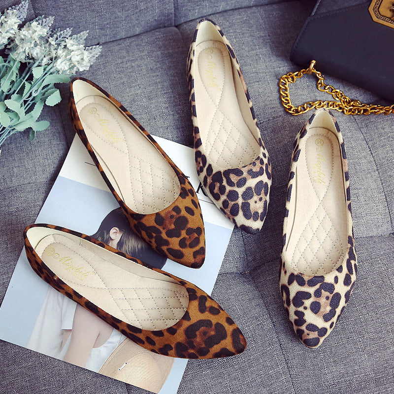 Women's Low-cut Leopard Pointed Comfortable Suede Flat Women's Shoes