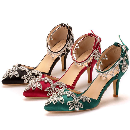 Rhinestone Silk Satin Wedding Party Dress Sandals