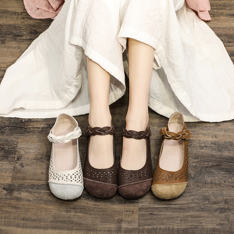 Women's Pumps Flat Retro Soft Round Head Hollow Out Sandals