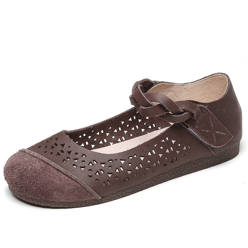 Women's Pumps Flat Retro Soft Round Head Hollow Out Sandals