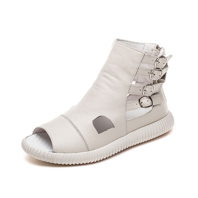 Women's Cowhide Four Buckle Height Increasing Insole Sandals