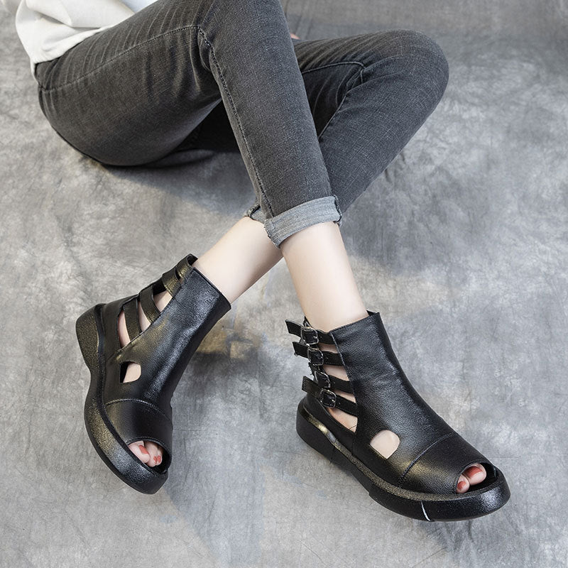Women's Summer Cowhide Platform Peep Toe High Heels