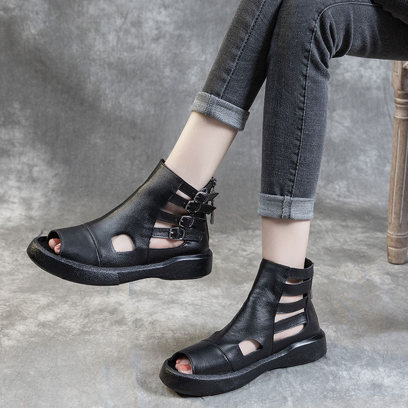 Women's Summer Cowhide Platform Peep Toe High Heels
