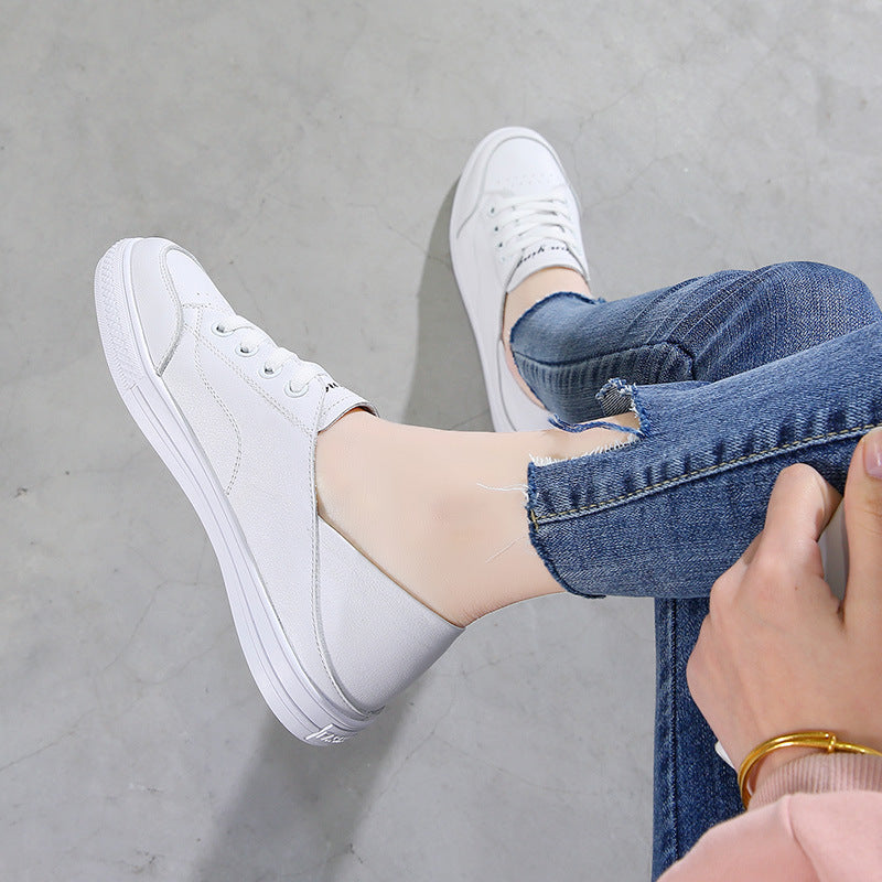 Women's Two-way Wear White Autumn Versatile Shallow Mouth Women's Casual Shoes