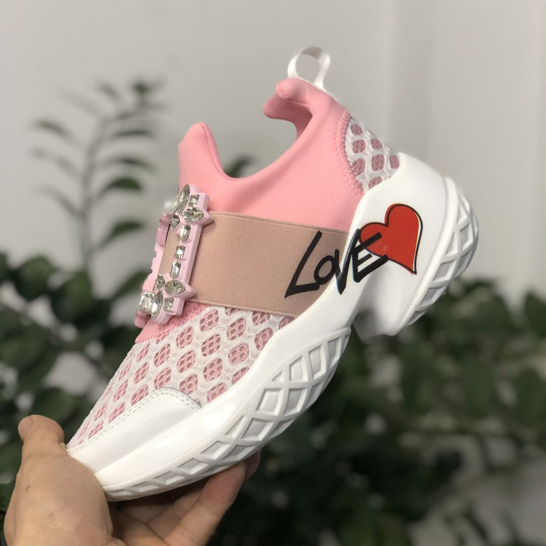 Women's Square Buckle Dad Height Increasing Insole Sneakers