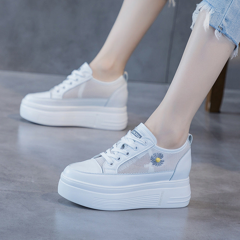 Women's Platform White Korean Height Increasing Insole Mesh Surface Little Daisy Women's Sports Shoes