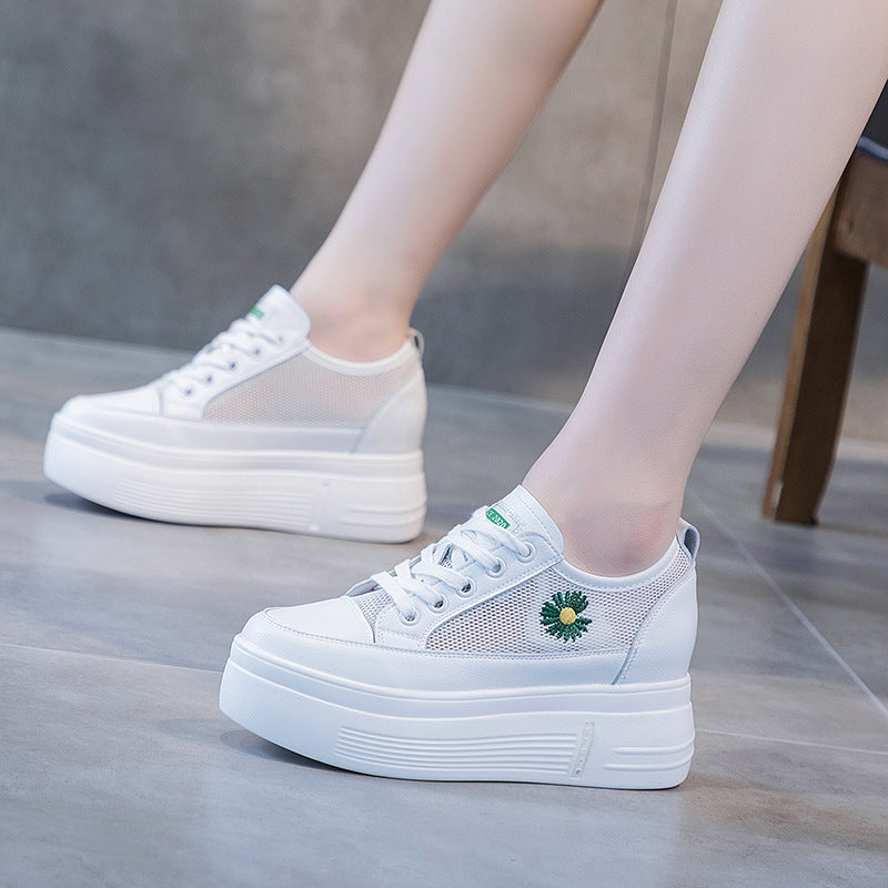 Women's Platform White Korean Height Increasing Insole Mesh Surface Little Daisy Women's Sports Shoes