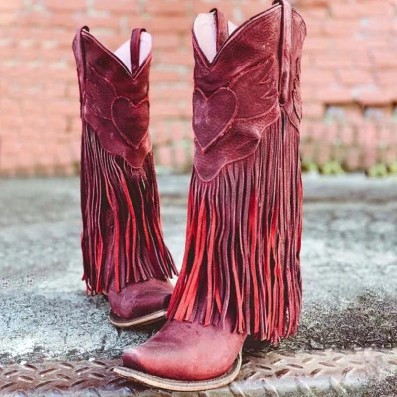 Women's Handmade Thick High Mid Pointed Toe Boots