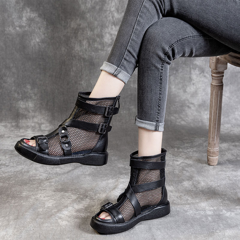 Women's Breathable Peep Toe Low Martin Heels