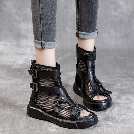 Women's Breathable Peep Toe Low Martin Heels