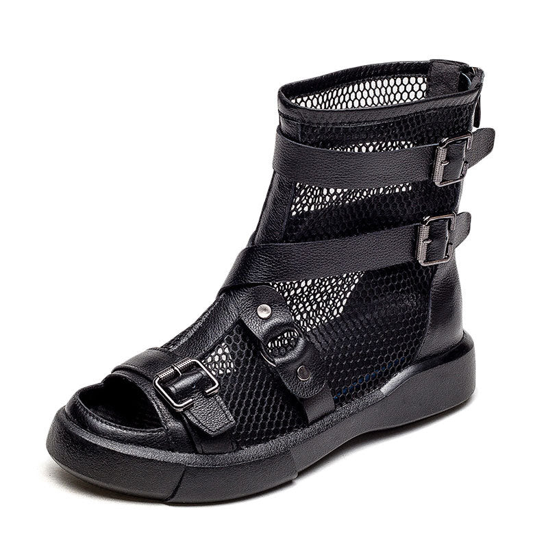 Women's Breathable Peep Toe Low Martin Heels