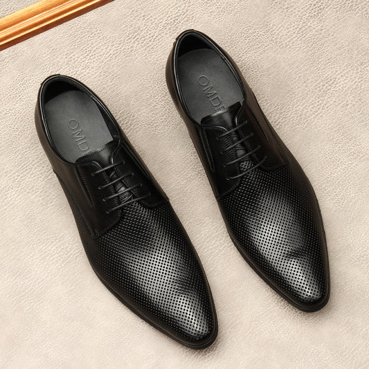 Men's Formal Wear Embossed Pointed Toe Handmade Leather Shoes
