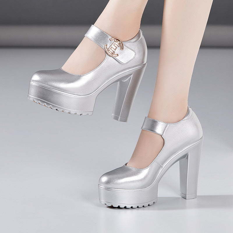 Women's Super High Cheongsam Model Catwalk Show Platform Sier Round Toe Women's Fashion Shoes