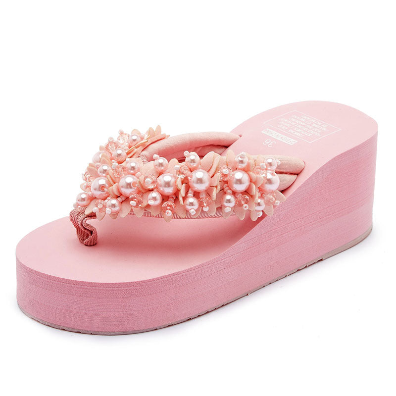 Women's Plus Size Beaded Wedge Outer Wear Sandals