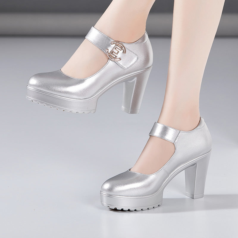 Women's Super High Cheongsam Model Catwalk Show Platform Sier Round Toe Women's Fashion Shoes