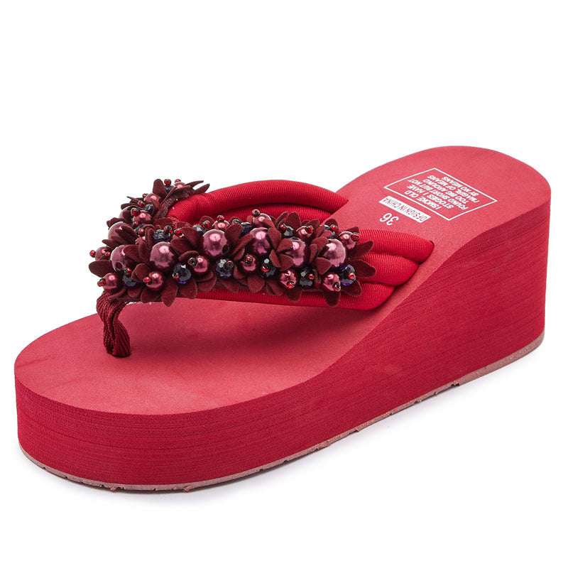 Women's Plus Size Beaded Wedge Outer Wear Sandals