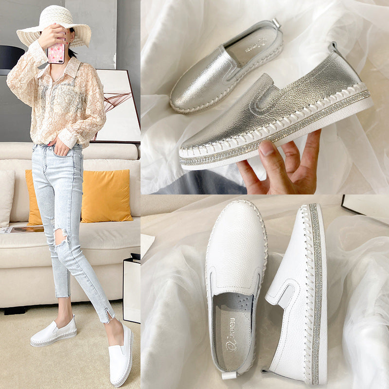 Women's Korean Style Rhinestone Thick-soled Platform White Women's Casual Shoes