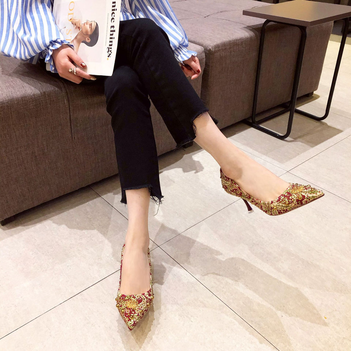 Women's Autumn Wedding Korean Style Stiletto Low-cut High Pointed Women's Fashion Shoes