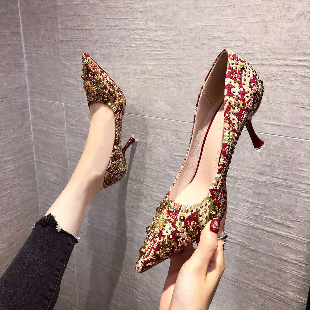 Women's Autumn Wedding Korean Style Stiletto Low-cut High Pointed Women's Fashion Shoes
