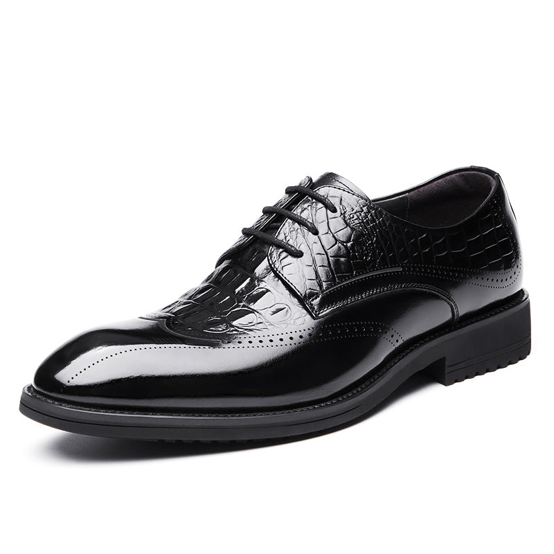 Men's Layer Cowhide Business Genuine Breathable Four Trendy Embossed Crocodile Leather Shoes