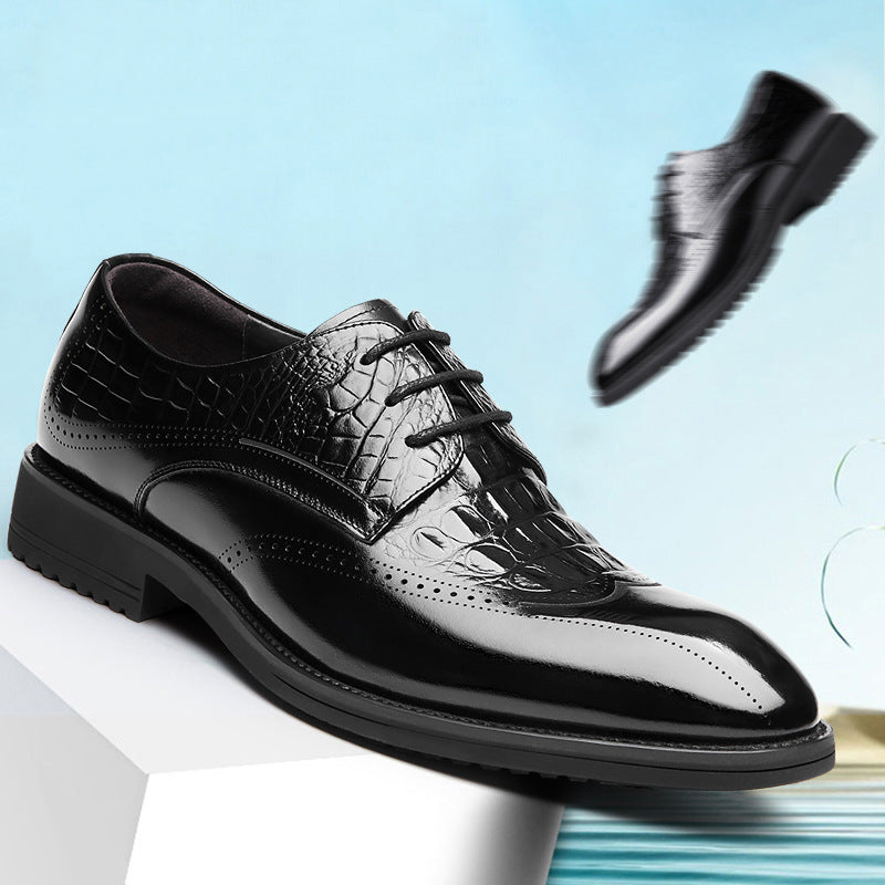 Men's Layer Cowhide Business Genuine Breathable Four Trendy Embossed Crocodile Leather Shoes