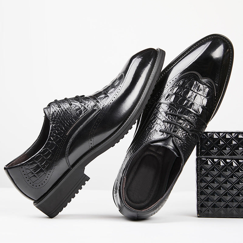 Men's Layer Cowhide Business Genuine Breathable Four Trendy Embossed Crocodile Leather Shoes