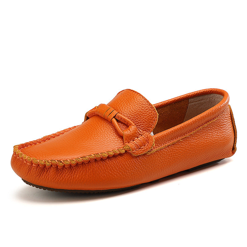 Men's Live Top Layer Cowhide Small Soft Noodle Peas Leather Shoes