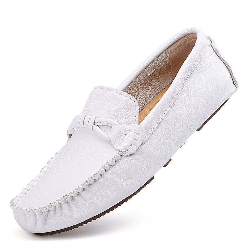 Men's Live Top Layer Cowhide Small Soft Noodle Peas Leather Shoes