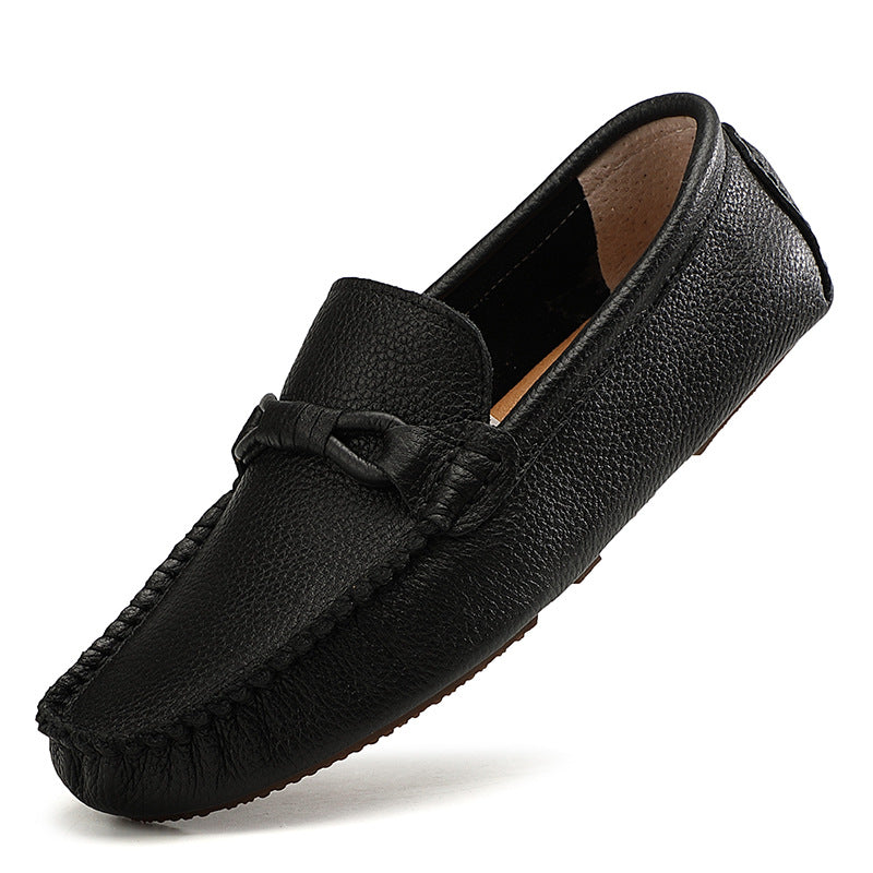 Men's Live Top Layer Cowhide Small Soft Noodle Peas Leather Shoes
