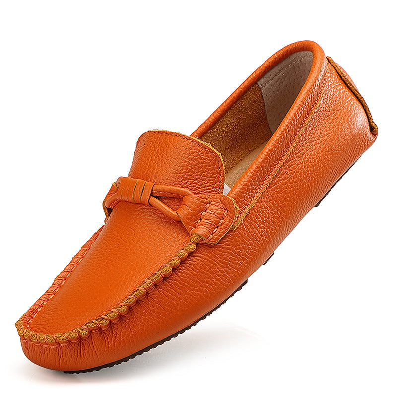 Men's Live Top Layer Cowhide Small Soft Noodle Peas Leather Shoes