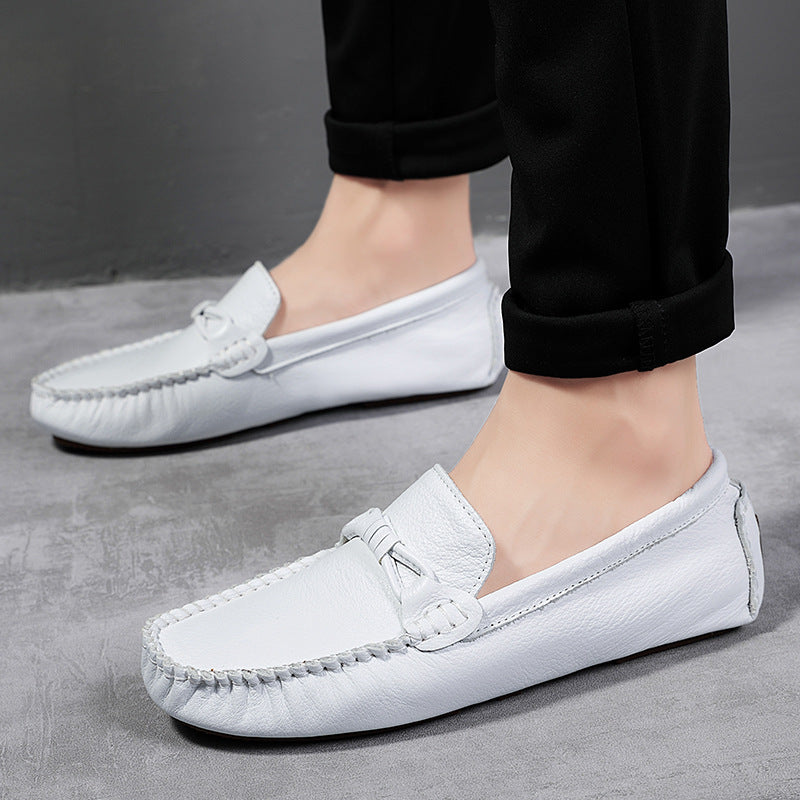 Men's Live Top Layer Cowhide Small Soft Noodle Peas Leather Shoes