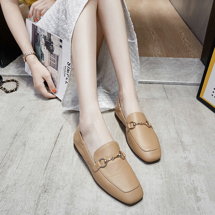 Layer Cowhide Autumn Flat Soft Surface Women's Shoes