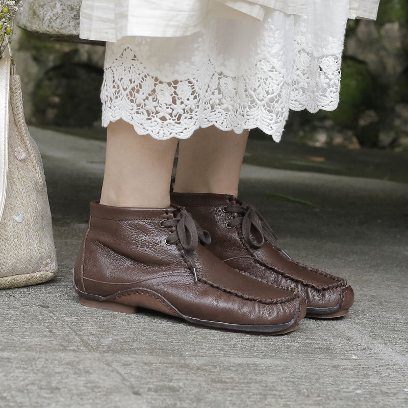 Women's Head Cowhide Outsole Handmade Sewing Korean Style Cotton Linen Clothing Boots