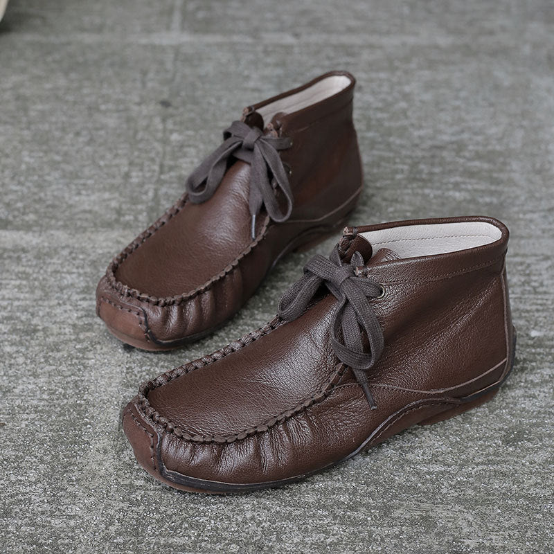 Women's Head Cowhide Outsole Handmade Sewing Korean Style Cotton Linen Clothing Boots