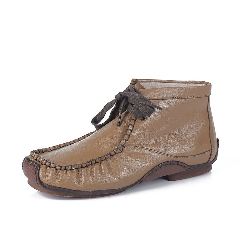 Women's Head Cowhide Outsole Handmade Sewing Korean Style Cotton Linen Clothing Boots
