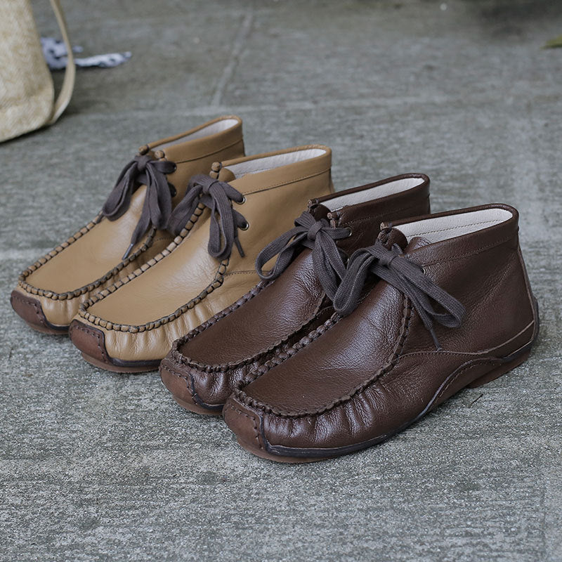 Women's Head Cowhide Outsole Handmade Sewing Korean Style Cotton Linen Clothing Boots