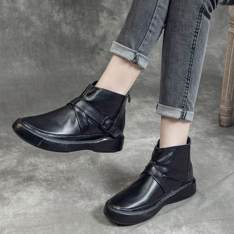 Women's Martin Cowhide Soft British Belt Buckle Boots